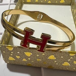 Gold and Red H Bracelet
